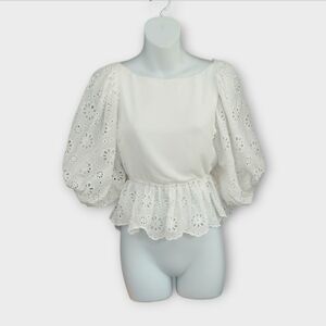 NWT Petal Dew White Eyelet Open Back Peplum Top ~sz S
